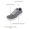 image:imageWHITIN Mens Wide Barefoot Shoes  Stylish Canvas Minimalist Sneakers  Zero Drop SoleGrey White