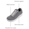image:imageWHITIN Wide Toe Box Barefoot Sneakers for Women  Lightweight Canvas Minimalist ShoesGrey White
