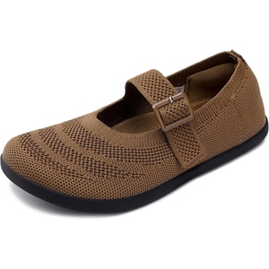image:imageWHITIN Girls Barefoot Mary Jane Flats  Wide Toe Box Dress School Shoes for LittleBig Kids  Zero Drop Adjustable StrapsW9k01  Brown