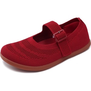 image:imageWHITIN Girls Barefoot Mary Jane Flats  Wide Toe Box Dress School Shoes for LittleBig Kids  Zero Drop Adjustable StrapsW9k01  Red