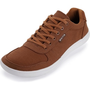 image:imageWHITIN Mens Wide Barefoot Shoes  Stylish Canvas Minimalist Sneakers  Zero Drop SoleBrown White