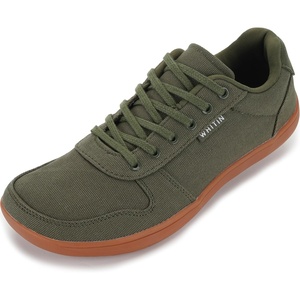 image:imageWHITIN Mens Wide Barefoot Shoes  Stylish Canvas Minimalist Sneakers  Zero Drop SoleGreen Gum