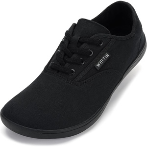 image:imageWHITIN Mens Wide Canvas Barefoot Sneakers  Zero Drop Sole  Minimalist FootwearW87  All Black