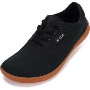 image:imageWHITIN Mens Wide Canvas Barefoot Sneakers  Zero Drop Sole  Minimalist FootwearW87  Black Gum