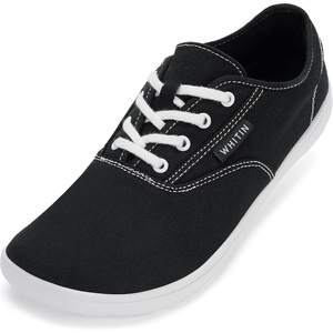 image:imageWHITIN Mens Wide Canvas Barefoot Sneakers  Zero Drop Sole  Minimalist FootwearW87  Black White