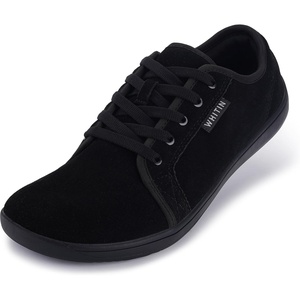 image:imageWHITIN Mens Wide Genuine Leather Barefoot Shoes  Minimalist Fashion Sneakers  Zero Drop SoleW81v5 All Black