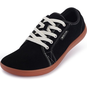 image:imageWHITIN Mens Wide Genuine Leather Barefoot Shoes  Minimalist Fashion Sneakers  Zero Drop SoleW81v5 Black Gum