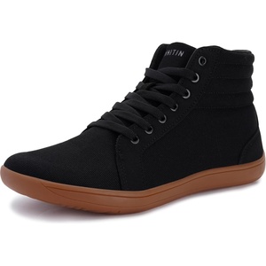 image:imageWHITIN Mens Wide Hitop Minimalist Barefoot Sneakers  Zero Drop Sole  Cushioned Ankle SupportBlack Gum