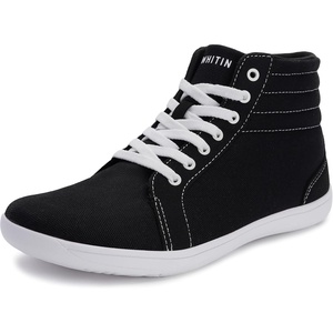 image:imageWHITIN Mens Wide Hitop Minimalist Barefoot Sneakers  Zero Drop Sole  Cushioned Ankle SupportBlack White