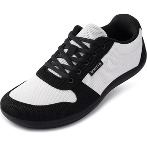 image:imageWHITIN Mens Wide Toe Box Barefoot Sneakers  Breathable Knit Walking ShoesBlack White