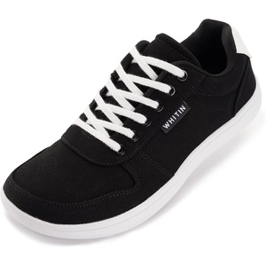 image:imageWHITIN Wide Toe Box Barefoot Sneakers for Women  Lightweight Canvas Minimalist ShoesBlack White