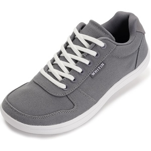 image:imageWHITIN Wide Toe Box Barefoot Sneakers for Women  Lightweight Canvas Minimalist ShoesGrey White