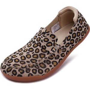 image:imageWHITIN Womens Slip On Penny Loafers Wide Width  Comfortable Knit Flat ShoesLeopard