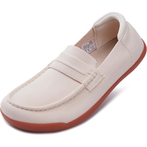 image:imageWHITIN Womens Slip On Penny Loafers Wide Width  Comfortable Knit Flat ShoesNude