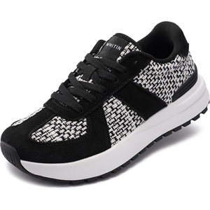image:imageWHITIN Womens Wide Toe Box Retro Patchwork Sneaker  Cushion Support  Width Walking ShoesBlack