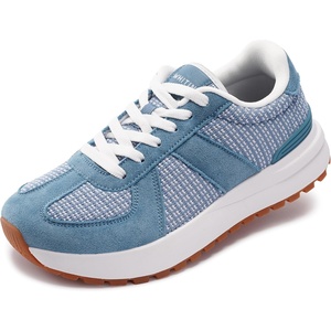 image:imageWHITIN Womens Wide Toe Box Retro Patchwork Sneaker  Cushion Support  Width Walking ShoesDenim Blue