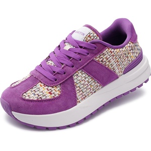 image:imageWHITIN Womens Wide Toe Box Retro Patchwork Sneaker  Cushion Support  Width Walking ShoesPurple