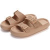 image:imageWHITIN Slides for Women Men Double Buckle Adjustable Thick Sole Pillow Slippers Bathroom SandalsBrown