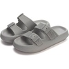 image:imageWHITIN Slides for Women Men Double Buckle Adjustable Thick Sole Pillow Slippers Bathroom SandalsGrey