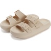 image:imageWHITIN Slides for Women Men Double Buckle Adjustable Thick Sole Pillow Slippers Bathroom SandalsKhaki