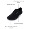 image:imageWHITIN Womens Wide Canvas Minimalist Barefoot Shoes  Zero Drop Sole  Casual SneakerW87  All Black