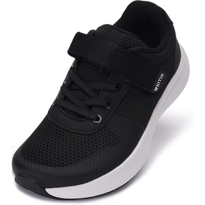 image:imageWHITIN Kids Wide Toe Box Running Tennis Shoes  Zero Drop Sole Sport Sneakers for BoysGirlsBlack White