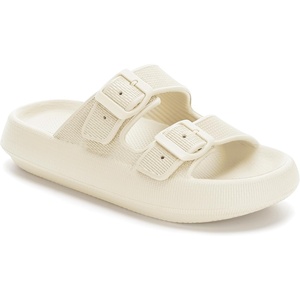 image:imageWHITIN Slides for Women Men Double Buckle Adjustable Thick Sole Pillow Slippers Bathroom SandalsBeige