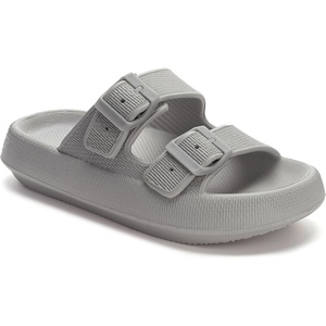image:imageWHITIN Slides for Women Men Double Buckle Adjustable Thick Sole Pillow Slippers Bathroom SandalsGrey