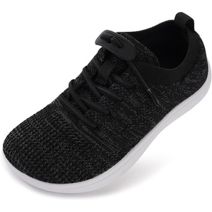 image:imageWHITIN ToddlerLittle Kid Wide Barefoot Shoes  Slip on Zero Drop Minimalist Sneakers for Boys Girls  Adjustable NoTie Lacing DesignW8k12  Grey Black