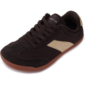 image:imageWHITIN Wide Barefoot Sneakers for Women  Brogue Toe Cap Style  SuedeKnit HybridBrown Gum