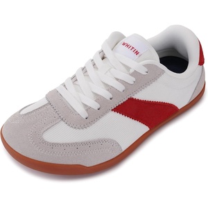 image:imageWHITIN Wide Barefoot Sneakers for Women  Brogue Toe Cap Style  SuedeKnit HybridGrey Gum
