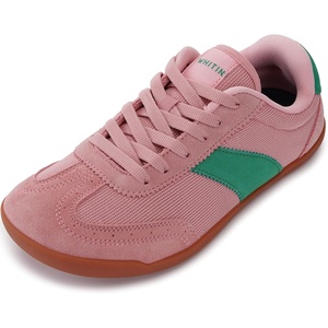 image:imageWHITIN Wide Barefoot Sneakers for Women  Brogue Toe Cap Style  SuedeKnit HybridPink Gum