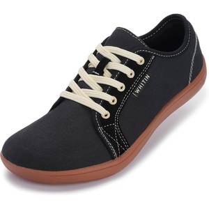 image:imageWHITIN Womens Canvas Barefoot Shoes  Wide Width Minimalist Sneakers  Classic Fit Low TopW81v2  Canvas Black Gum