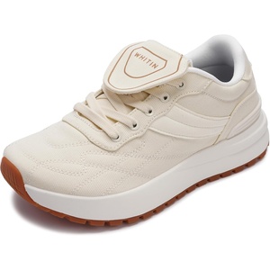 image:imageWHITIN Womens Canvas Wide Toe Box Walking Sneakers  Cushioned Comfort  Folded Long TongueS301  Beige