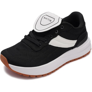 image:imageWHITIN Womens Canvas Wide Toe Box Walking Sneakers  Cushioned Comfort  Folded Long TongueS301  Black