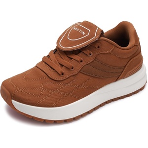 image:imageWHITIN Womens Canvas Wide Toe Box Walking Sneakers  Cushioned Comfort  Folded Long TongueS301  Brown