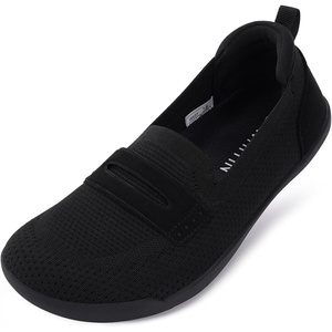 image:imageWHITIN Womens Round Toe Slip On Penny Loafers  Wide Barefoot Flats with Breathable KnitBlack