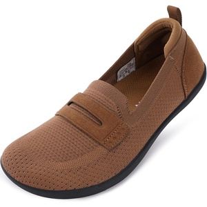 image:imageWHITIN Womens Round Toe Slip On Penny Loafers  Wide Barefoot Flats with Breathable KnitBrown