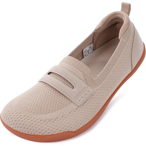 image:imageWHITIN Womens Round Toe Slip On Penny Loafers  Wide Barefoot Flats with Breathable KnitKhaki