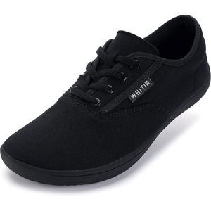 image:imageWHITIN Womens Wide Canvas Minimalist Barefoot Shoes  Zero Drop Sole  Casual SneakerW87  All Black