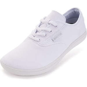 image:imageWHITIN Womens Wide Canvas Minimalist Barefoot Shoes  Zero Drop Sole  Casual SneakerW87  All White