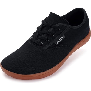 image:imageWHITIN Womens Wide Canvas Minimalist Barefoot Shoes  Zero Drop Sole  Casual SneakerW87  BlackGum