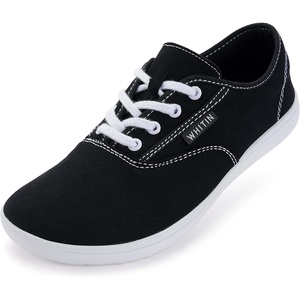 image:imageWHITIN Womens Wide Canvas Minimalist Barefoot Shoes  Zero Drop Sole  Casual SneakerW87  BlackWhite