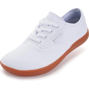 image:imageWHITIN Womens Wide Canvas Minimalist Barefoot Shoes  Zero Drop Sole  Casual SneakerW87  White Gum