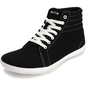 image:imageWHITIN Womens Wide HighTop Canvas Barefoot Sneakers  Minimalist StreetReady Fit  ComfortForward Ankle SupportW823  Black White